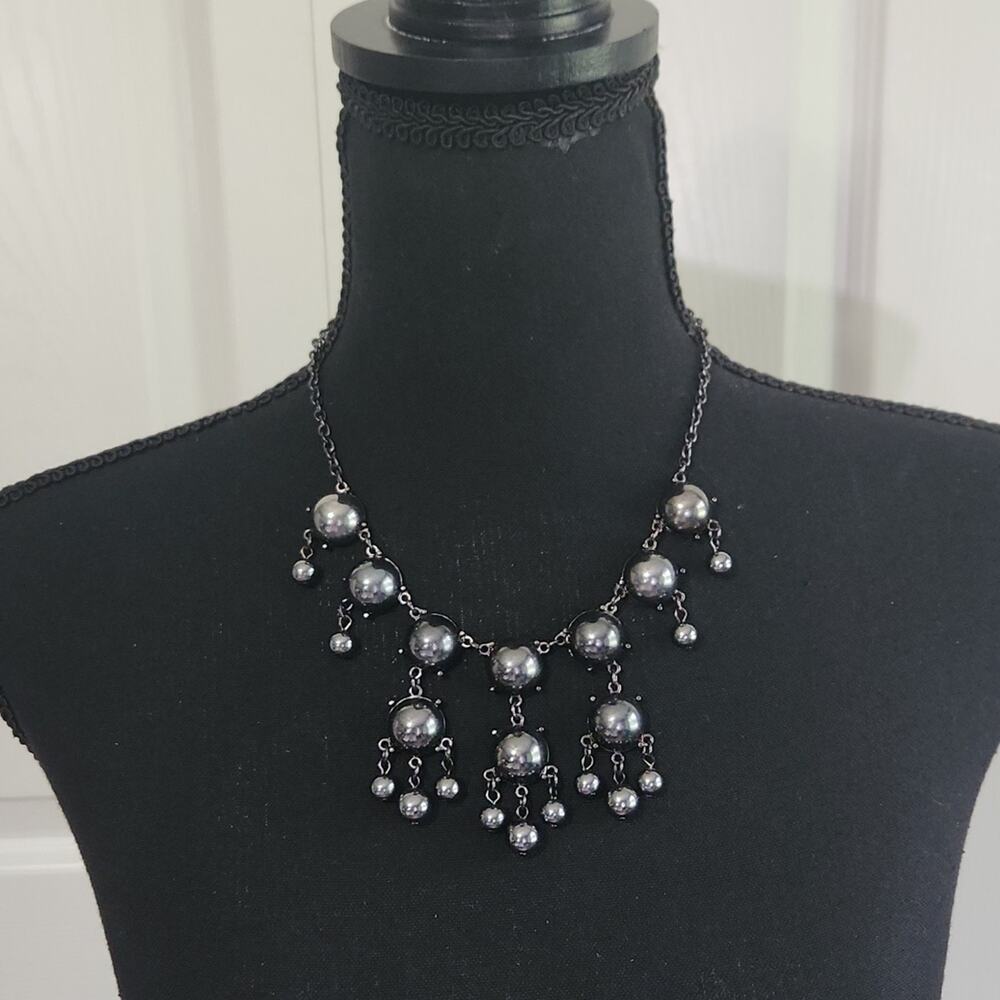 Necklace Pewter Color Beaded Adjustable Lobster Claw Clasp Bohemian Artsy